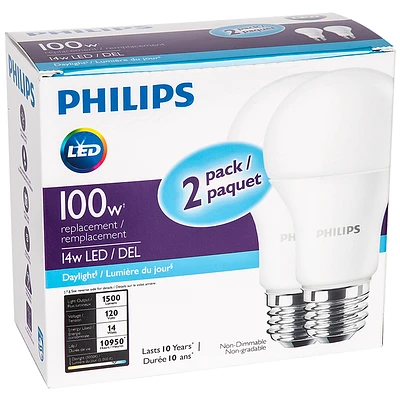 Philips A19 LED DAYLIGHT in White Size 2 Pack