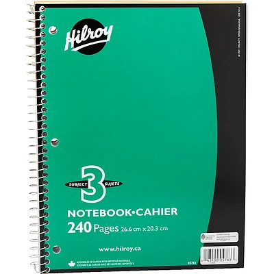 Hilroy Three Subject Notebook - 10.5 x 8 - 240 page