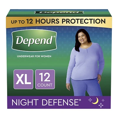 Depend Night Defense Incontinence Underwear for Women - Overnight Absorbency - Extra Large - 12 Count