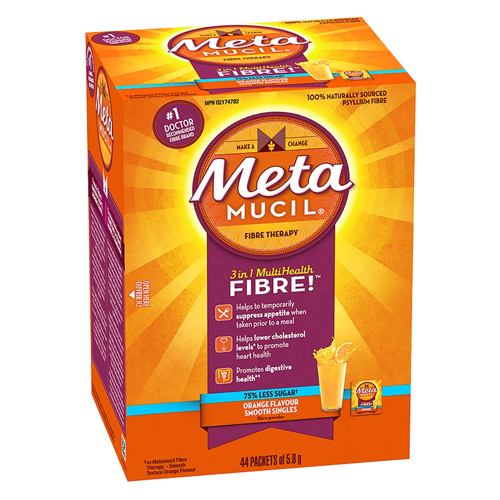 Metamucil 3in1 MultiHealth Fibre Singles Smooth - Orange - 44's