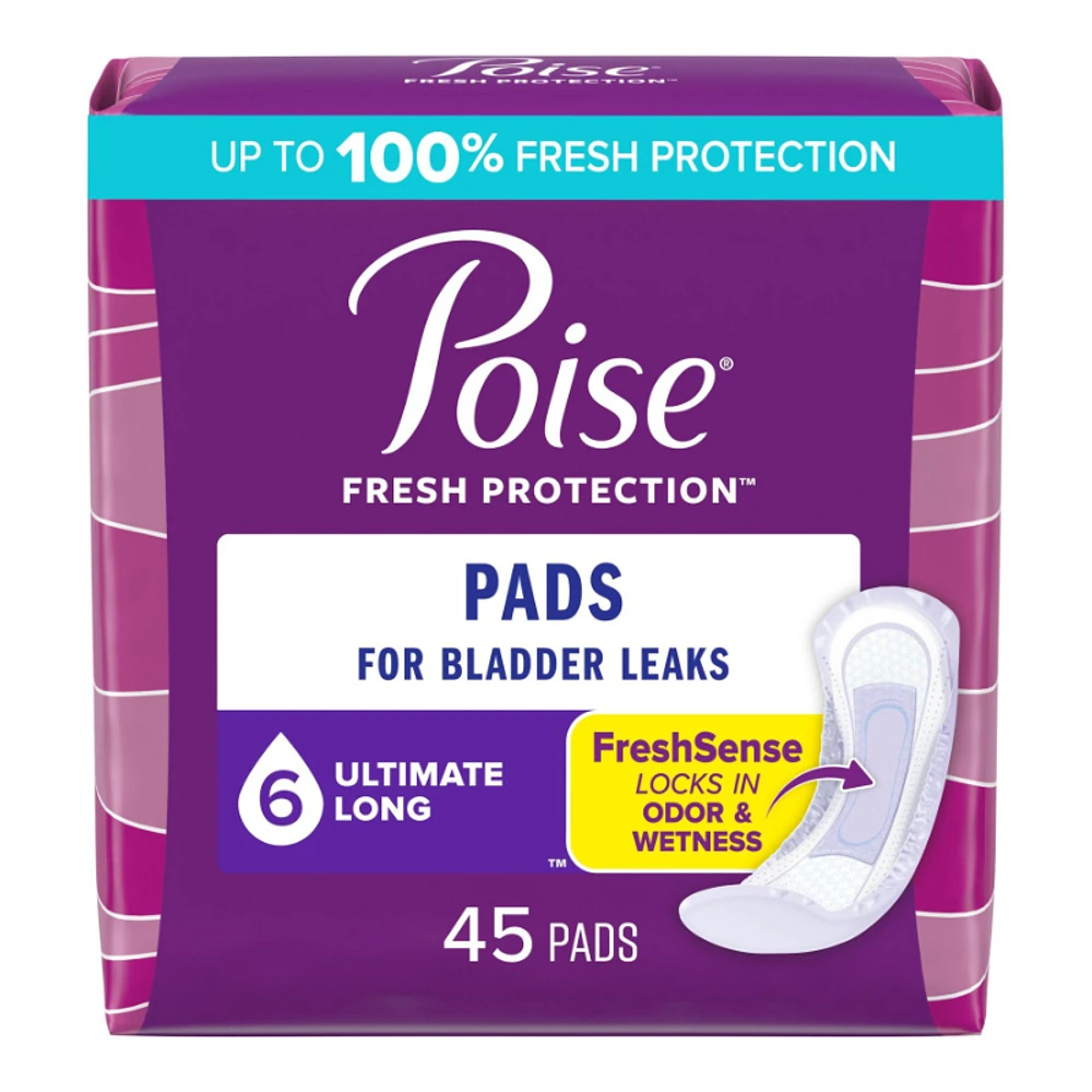 Poise Incontinence Pads - Ultimate Absorbency - Long - 45 Count