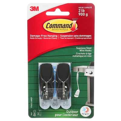 Command Medium Outdoor Wire Hooks - Stainless Steel - 2's