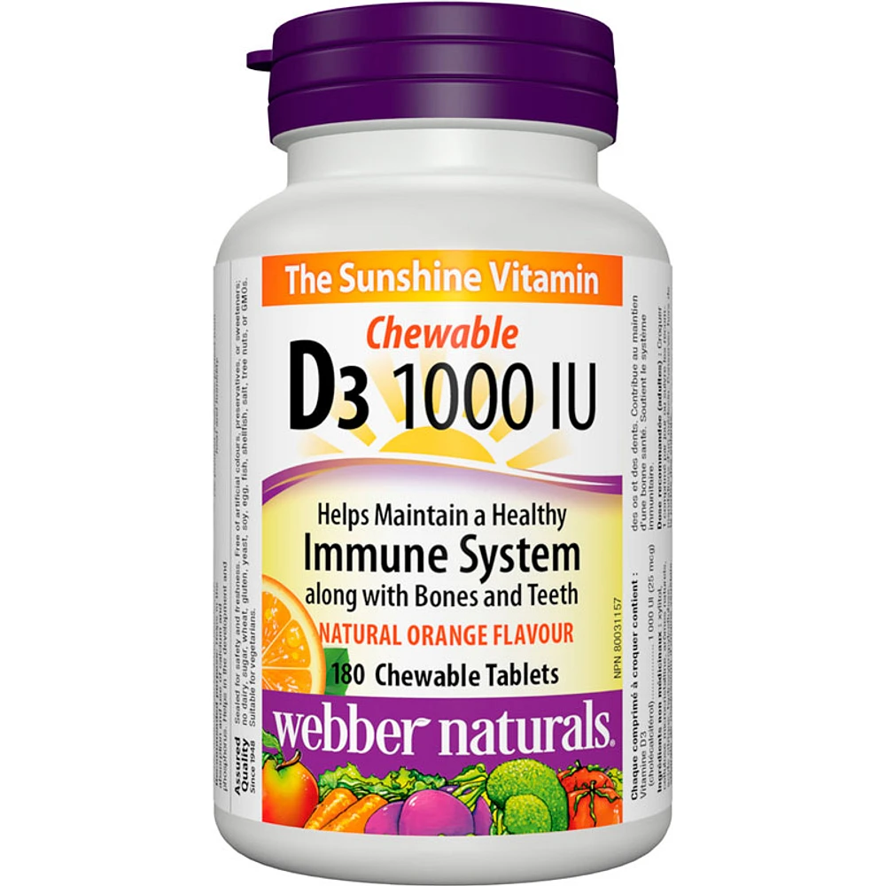 Webber Naturals Vitamin D3 Chewables - 1000IU - 180s