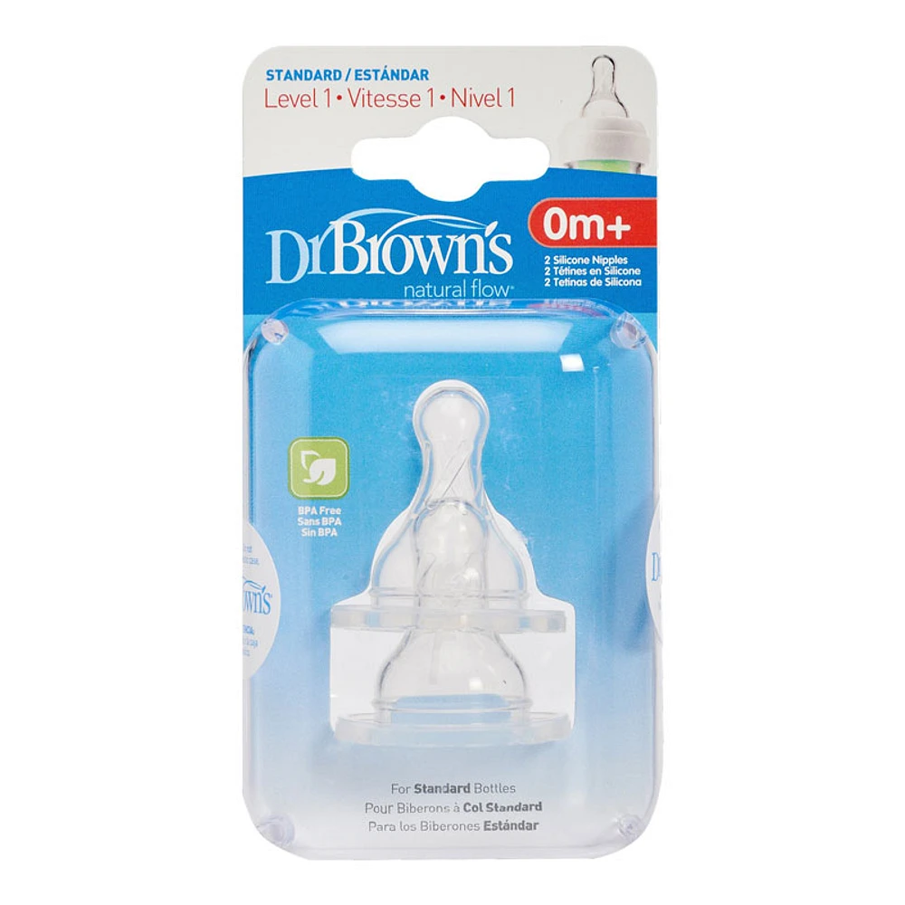 Dr. Brown's Level 1 Narrow Slow Flow Nipple - Clear/2 pack