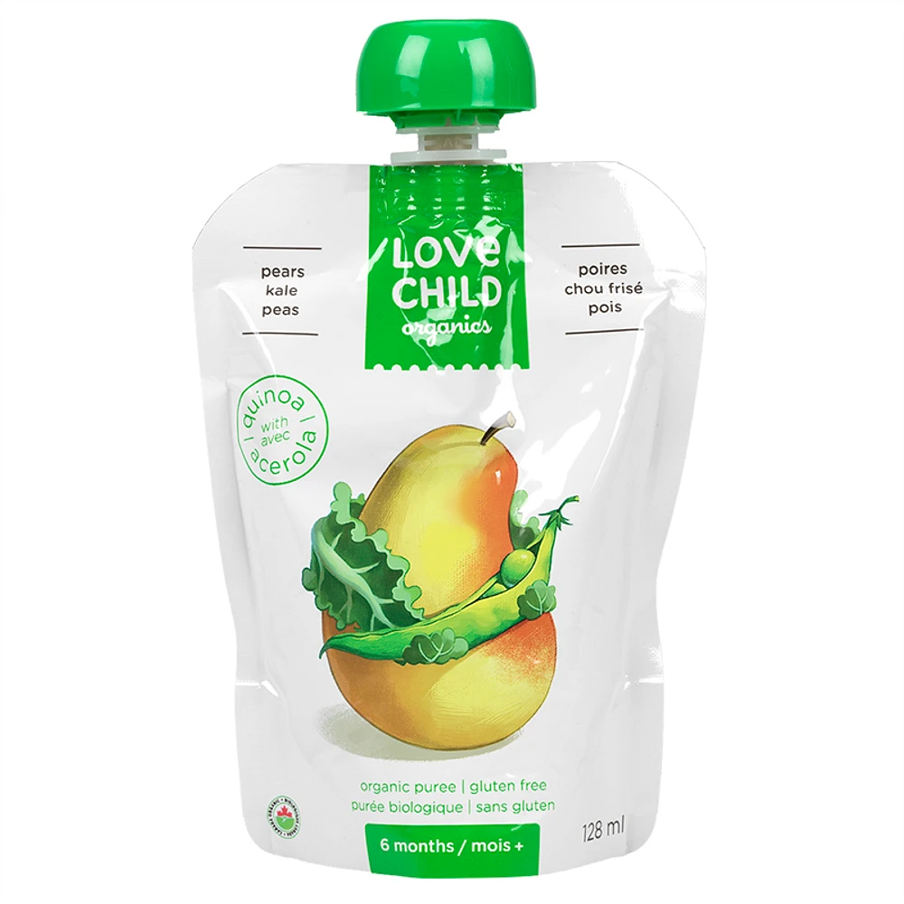 Love Child Organics Puree - Pears, Kale and Peas - 128ml