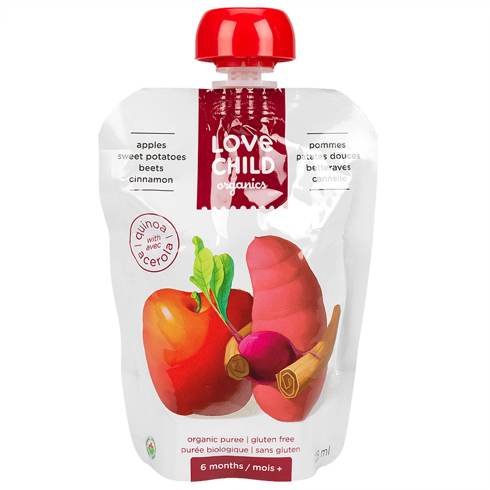 Love Child Organics Puree - Apples, Sweet Potatoes, Beets, and Cinnamon with Quinoa - 128ml