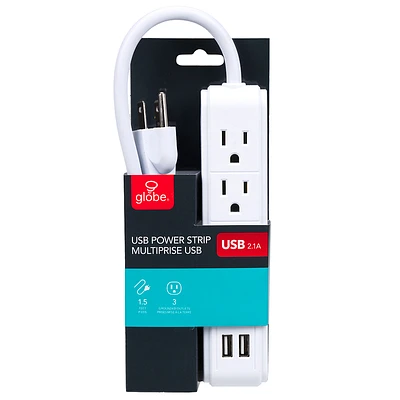 Globe Power Strip with 2 USB + 3 Outlets - 78084