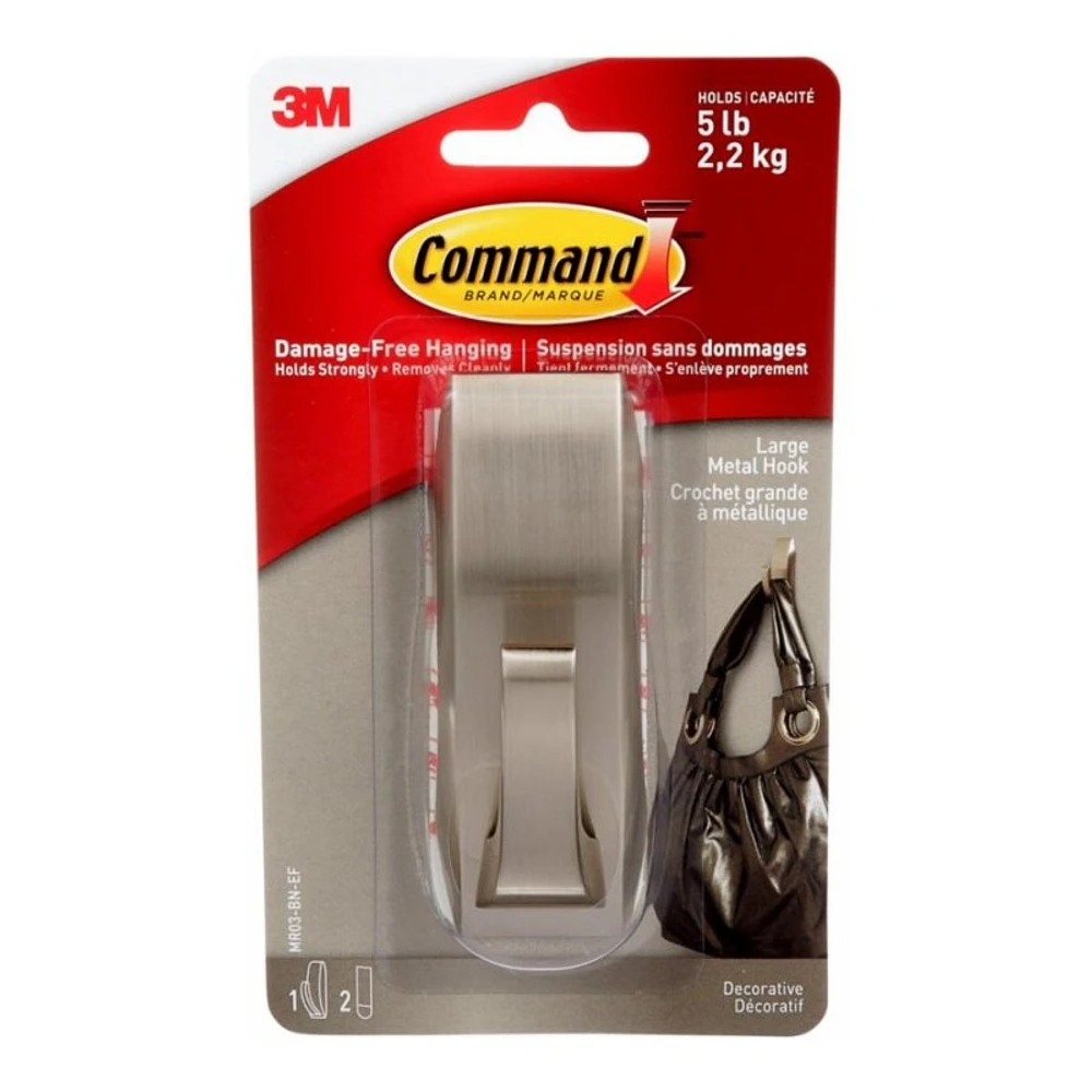 Command Self-Adhesive Hook - Brushed Nickel