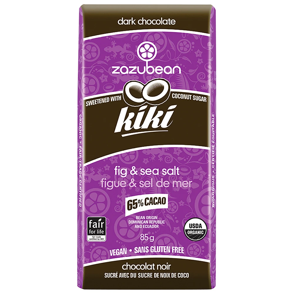 Zazubean Kiki Chocolate Bar - Fig & Sea Salt - 85g