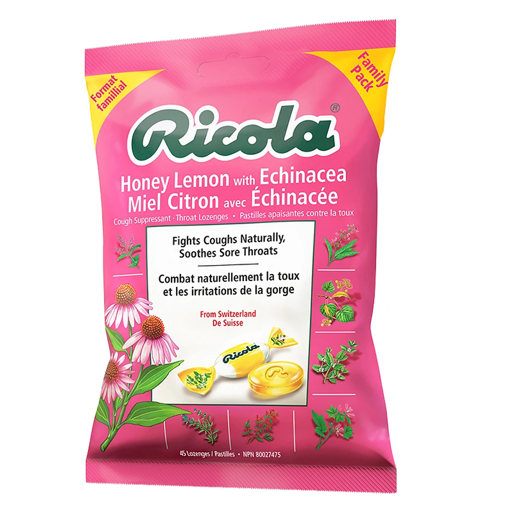 Ricola Cough Suppressant Throat Lozenges - Honey Lemon with Echinacea - 45s