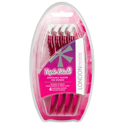 LONDON Premiere Triple Blade Disposable Razors for Women - 4s