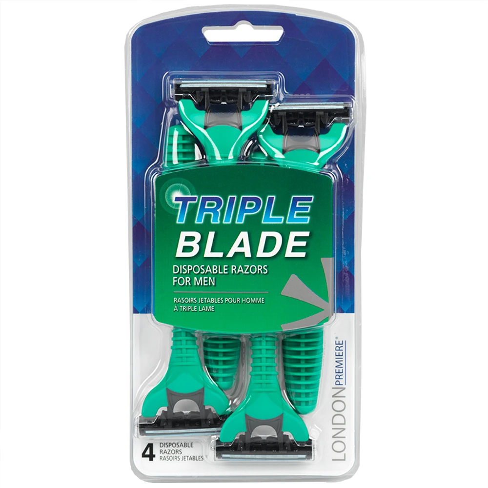 LONDON Premiere Triple Blade Disposable Razors for Men - 4s