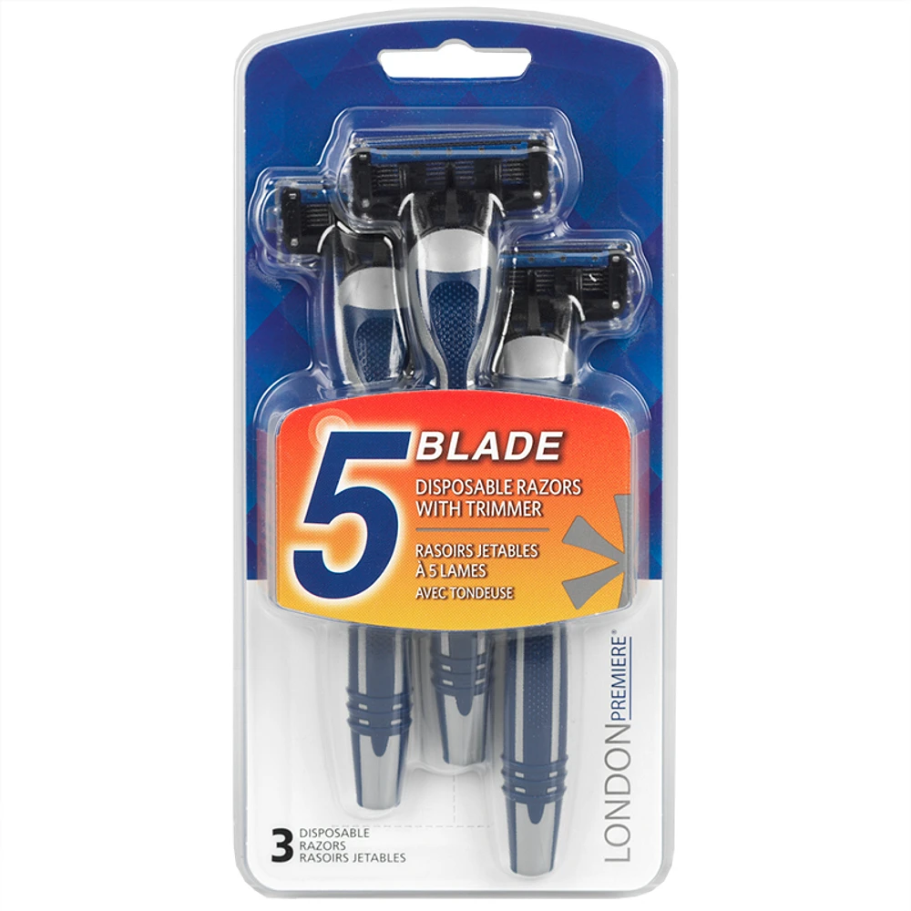 London Premiere 5 Blade Disposable Razors With Trimmer - 3s