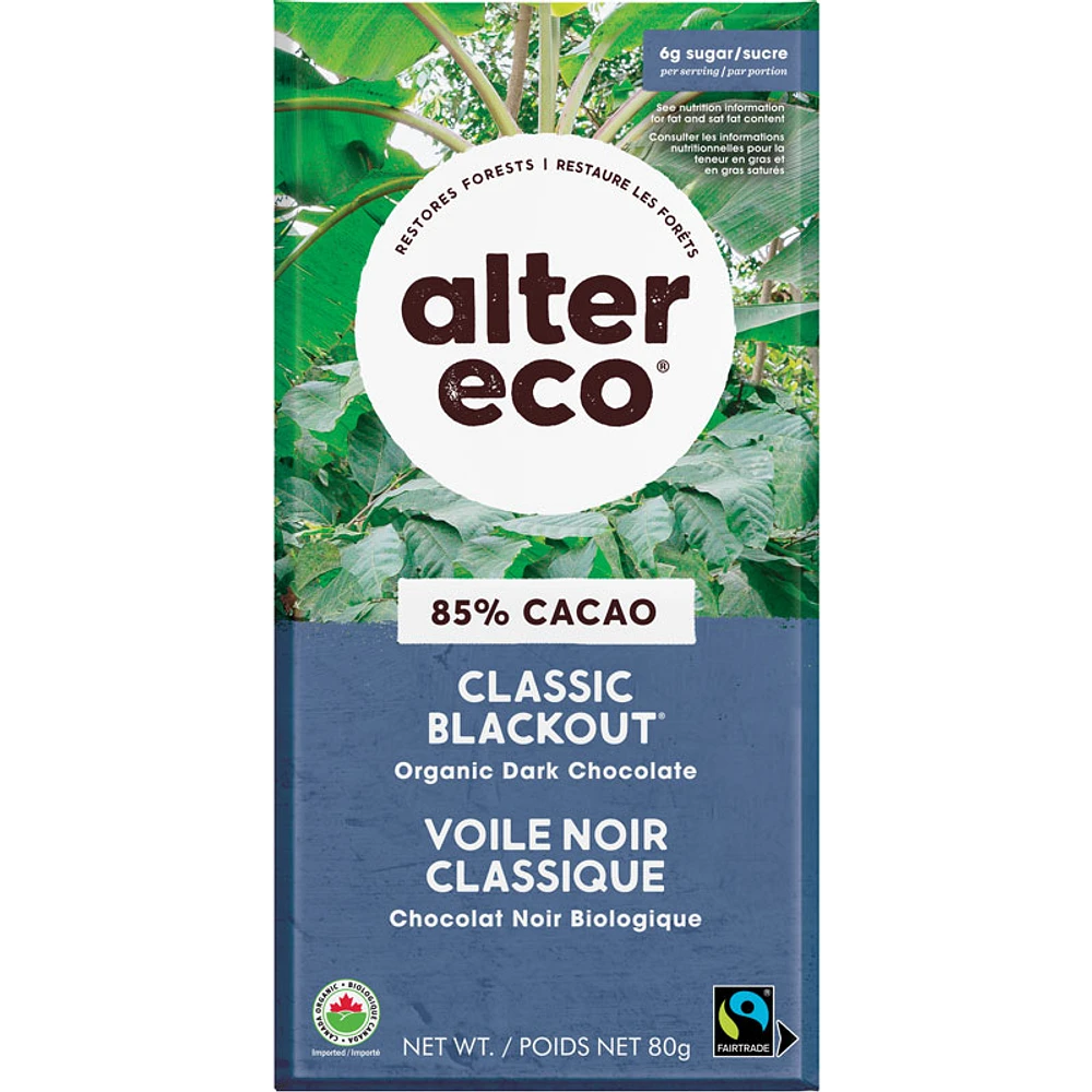 Alter Eco Deep Dark Organic Chocolate - 85% Cacao - Blackout - 80g