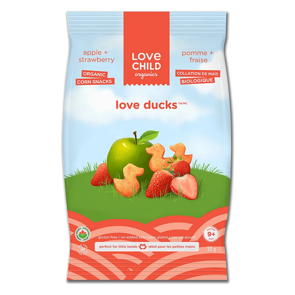 Love Child Organics Love Ducks Corn Snacks - Apple + Strawberry - 30g