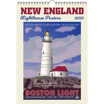 New England Lighthouses Poster 2025 Wall Calendar