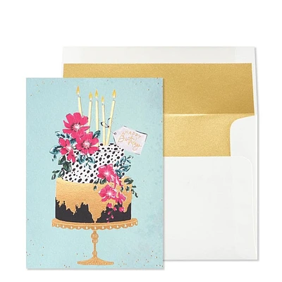 Luxe Birthday Celebration Card with Cake Illustration