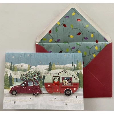 Camper with Dog and Cat Christmas Card