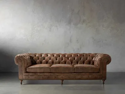 Wessex Tufted Leather 109" Sofa in Bronco Whiskey