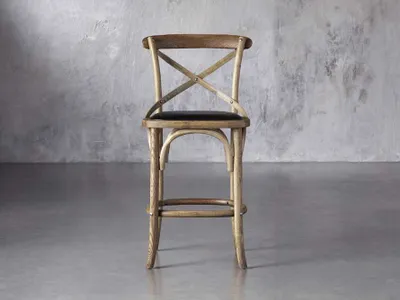 Cadence Counter Stool with Faux Black Leather Seat in Natural Weathered