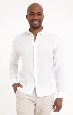 Chemise ajustée en lin unie