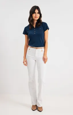 Pantalon bootcut écru avec ceinture