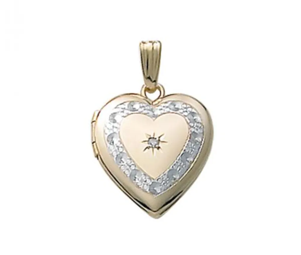 10K Yellow Gold Diamond Set Engraved Heart Locket