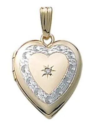 10K Yellow Gold Diamond Set Engraved Heart Locket