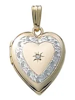 10K Yellow Gold Diamond Set Engraved Heart Locket