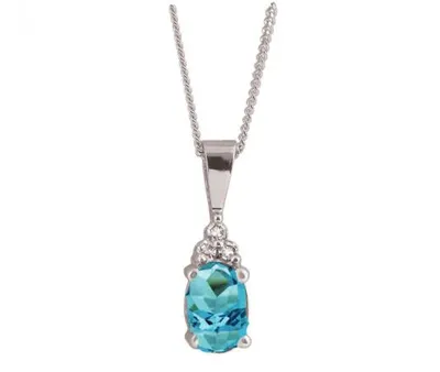 10K White Gold Aqua Diamond Pendant