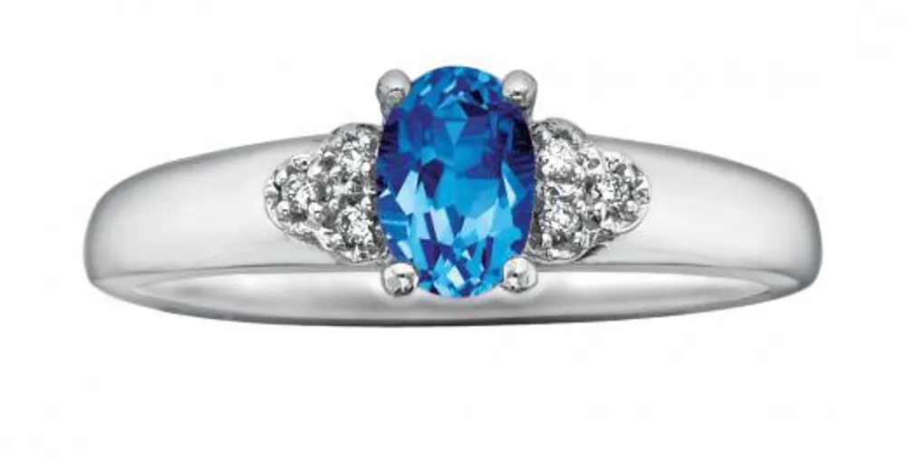 10K White Gold Blue Topaz and Diamond 0.03CTW Ring