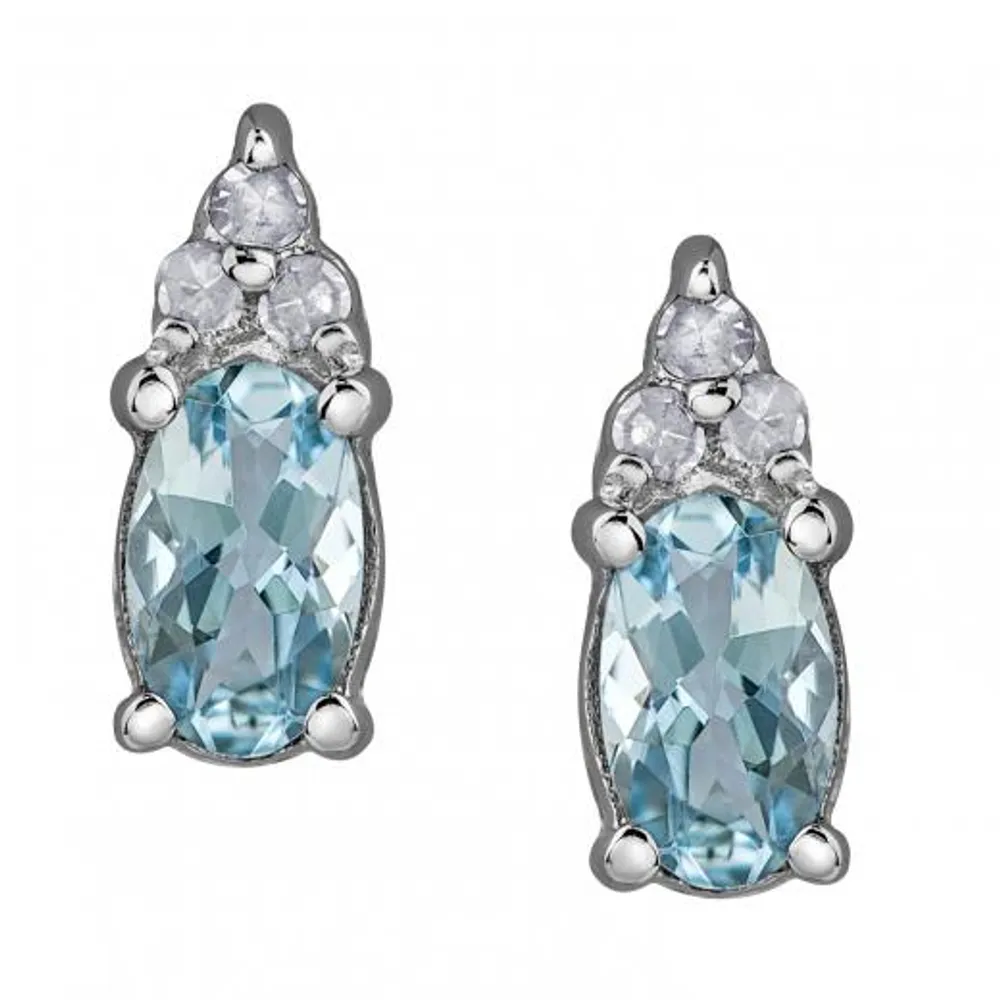 10K White Gold Aquamarine & 0.05CTW Diamond Earrings