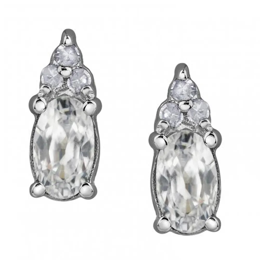 10K White Gold White Zircon & 0.05CTW Diamond Earrings