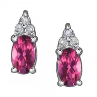 10K White Gold Pink Tourmaline & 0.05CTW Diamond Earrings