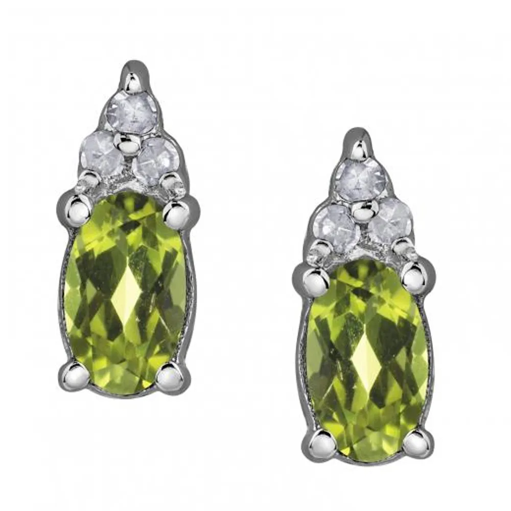 10K White Gold Peridot & 0.05CTW Diamond Earrings