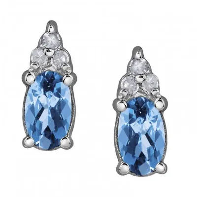 10K White Gold Blue Topaz & 0.05CTW Diamond Earrings
