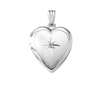 10K White Gold Diamond Set Engraved Heart Locket