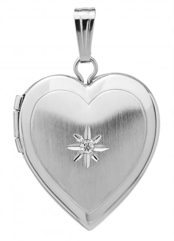 10K White Gold Diamond Set Engraved Heart Locket