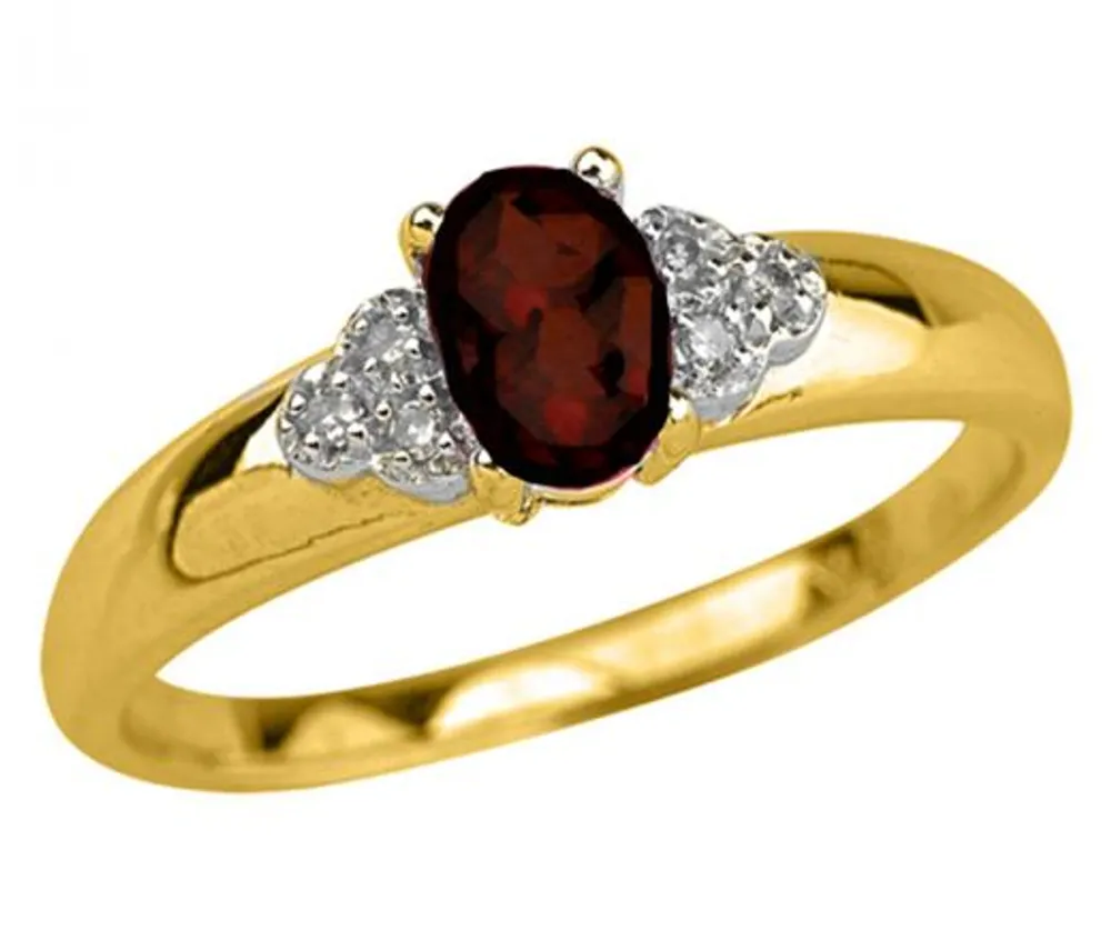 10K Yellow Gold Garnet 0.03CTW Diamond Ring