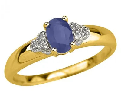 10K Yellow Gold Sapphire 0.03CTW Diamond Ring