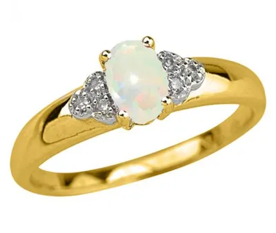 10K Yellow Gold Opal 0.03CTW Diamond Ring