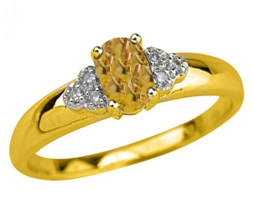 10K Yellow Gold Citrine 0.03CTW Diamond Ring
