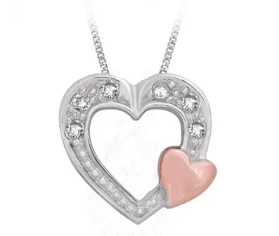 White and Rose Gold Diamond Heart Pendant