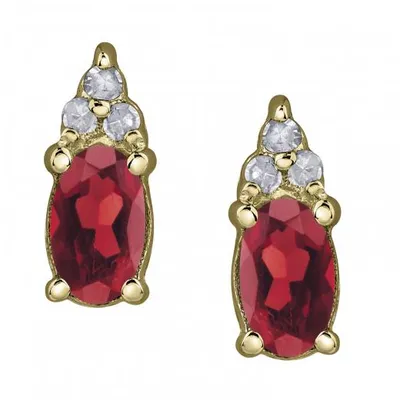 10K Yellow Gold Garnet & 0.05CTW Diamond Earrings