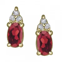 10K Yellow Gold Garnet & 0.05CTW Diamond Earrings