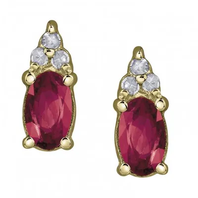 10K Yellow Gold Ruby & 0.05CTW Diamond Earrings