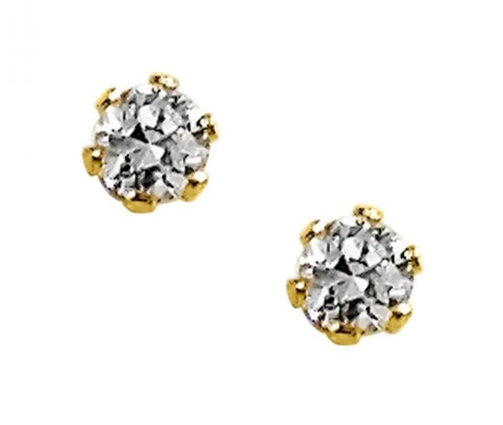 14K Yellow Gold Cubic Zirconia Studs with 14K Gold Filled Fluted Bell Backs