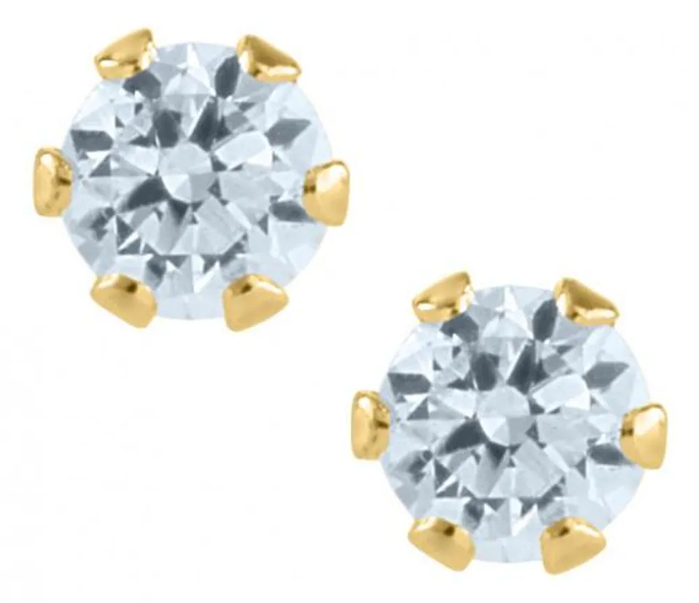 14K Yellow Gold Cubic Zirconia Studs with 14K Gold Filled Fluted Bell Backs