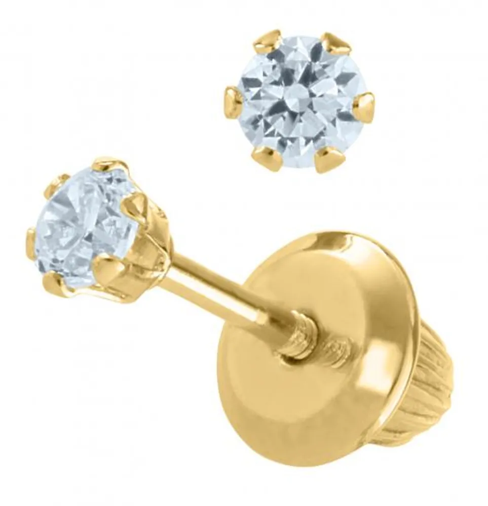 14K Yellow Gold Cubic Zirconia Studs with 14K Gold Filled Fluted Bell Backs