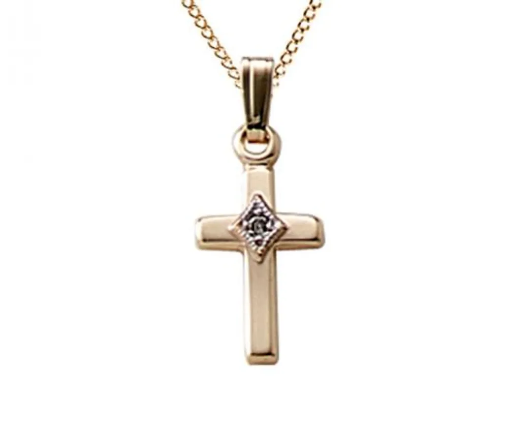 Children's 10K Yellow Gold 13" Diamond Set Cross